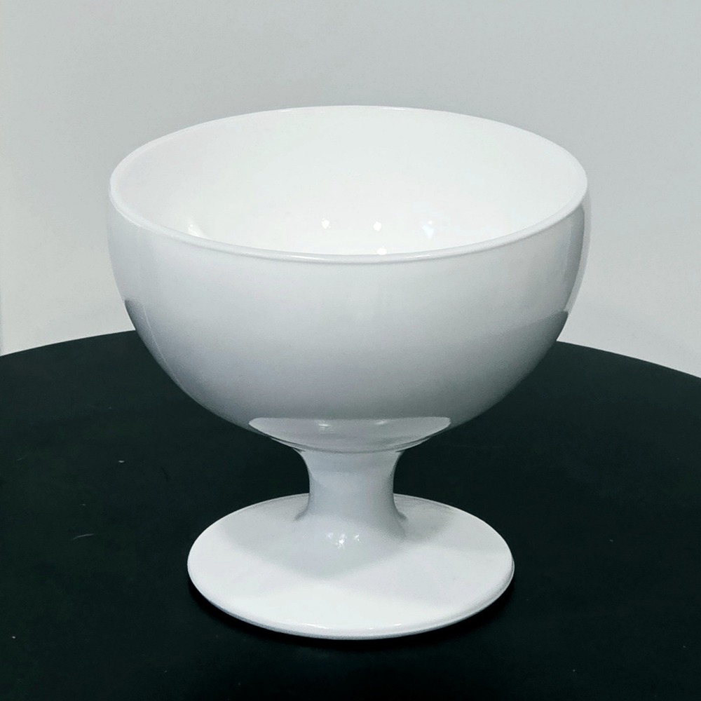 Vintage White Milk Glass Footed Bowl Mid Century Modern Pedestal Centerpiece